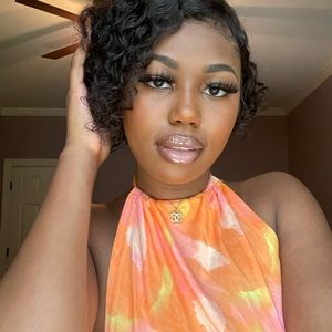 Pink, yellow orange dress with exposed back